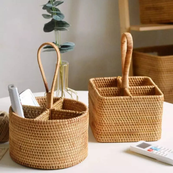 Cesta de Armazenamento de Vime em Rattan Feita a Mão 