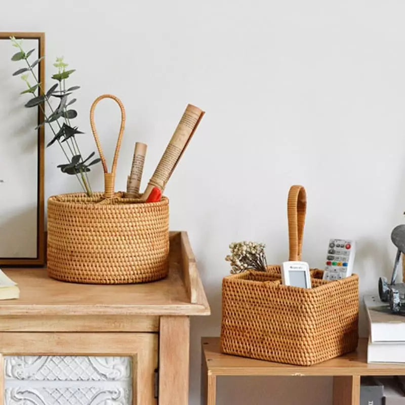 Cesta de Armazenamento de Vime em Rattan Feita a Mão 