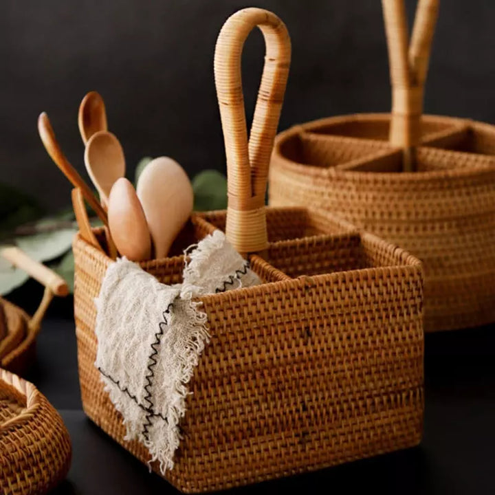 Cesta de Armazenamento de Vime em Rattan Feita a Mão 