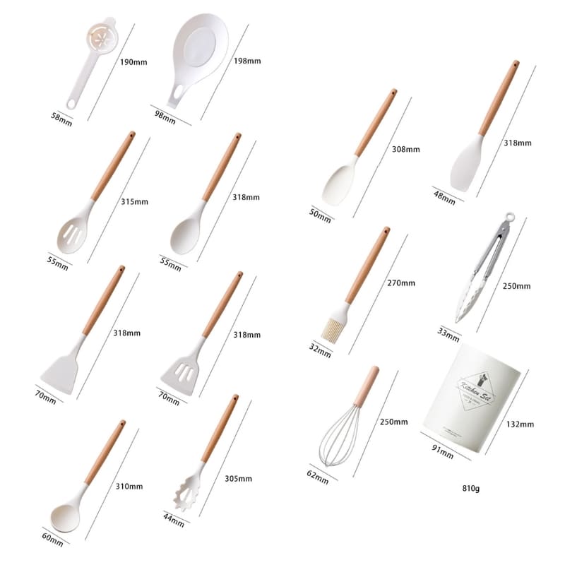 Kit Utensílios de Cozinha 14 Peças Silicone Com Organizador 