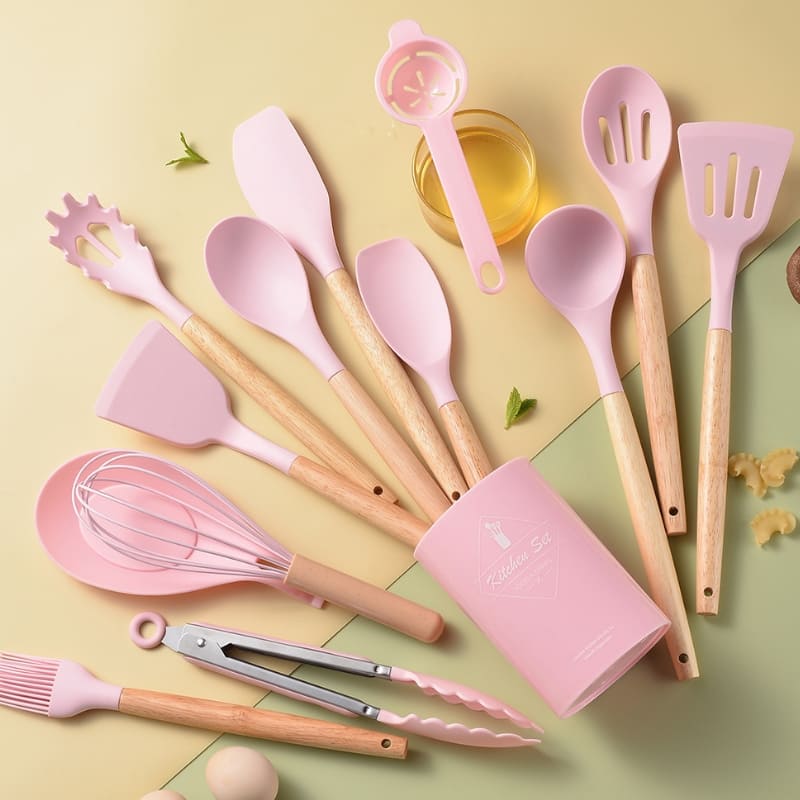 Kit Utensílios de Cozinha 14 Peças Silicone Com Organizador 