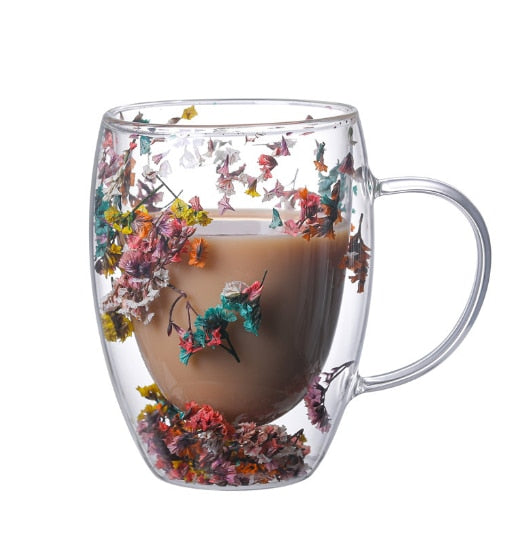 Caneca em Vidro Duplo Boro - 350ml FloralGlass Harmony