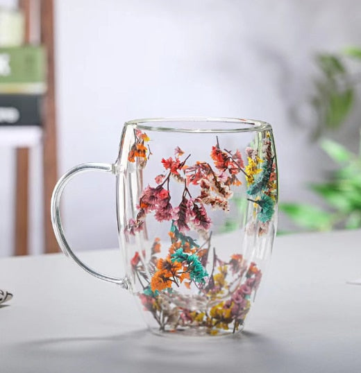 Caneca em Vidro Duplo Boro - 350ml FloralGlass Harmony