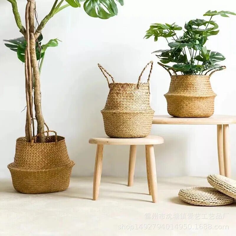 Cesta de Palha para Organização, Roupas ou Plantas (vaso)