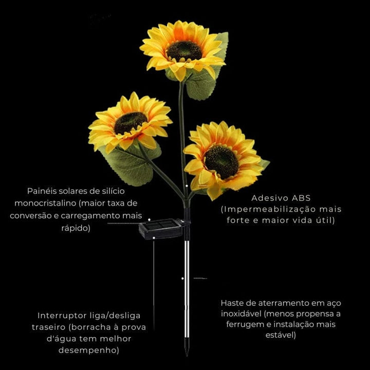 Luminária Solar para Jardim Áreas Externas Modelo Girassol