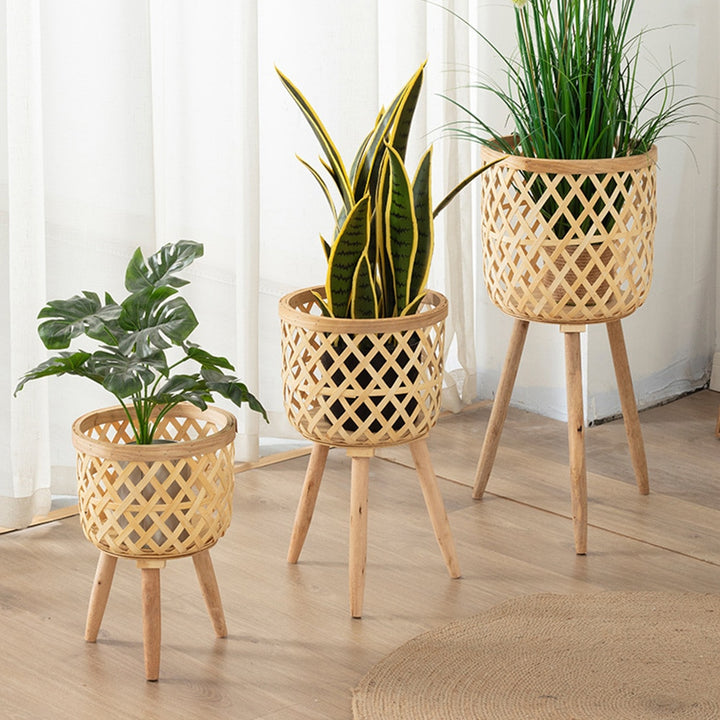 Vaso de Plantas em Bambu Feito à Mão